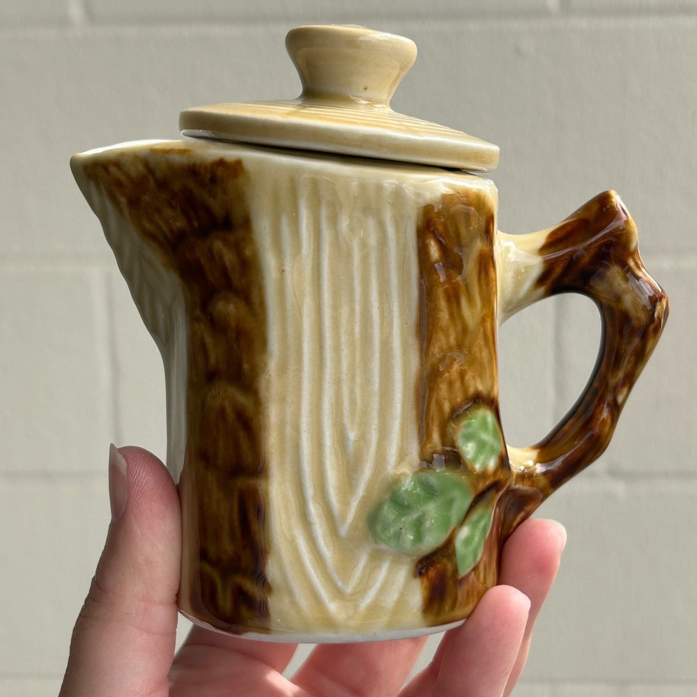 Vintage Majolica Woodland Bark Mini Creamer/Pitcher Cottagecore Fairy